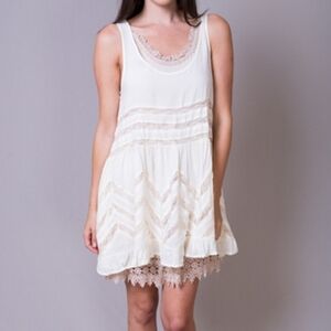 Winter Lennon Cream Lace Chevron Tunic Top Boho Shabby Chic Tank Dress